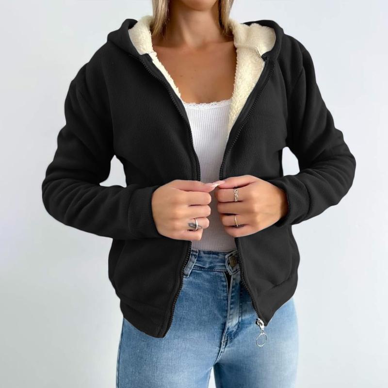 ChicMe Women's Fleece Lined Hoodie Zip Up Winter Warm Comfy Hooded Jacket with Kangaroo Pockets Casual Womenswear